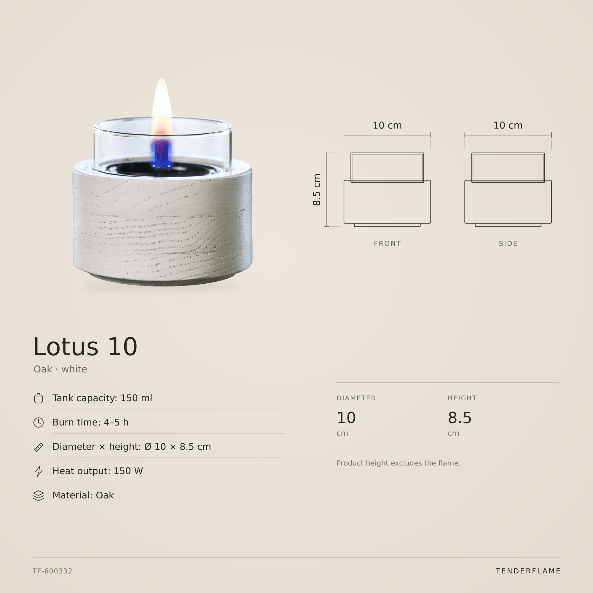 Lotus 10, Eg · hvid: måltegning med mål og specifikationer